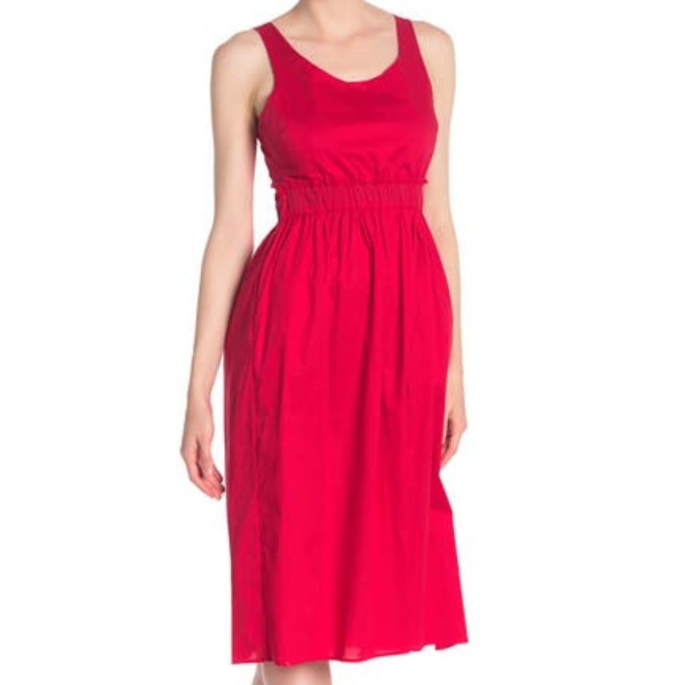 Love...Ady Red Poplin Tank Midi Dress XS New